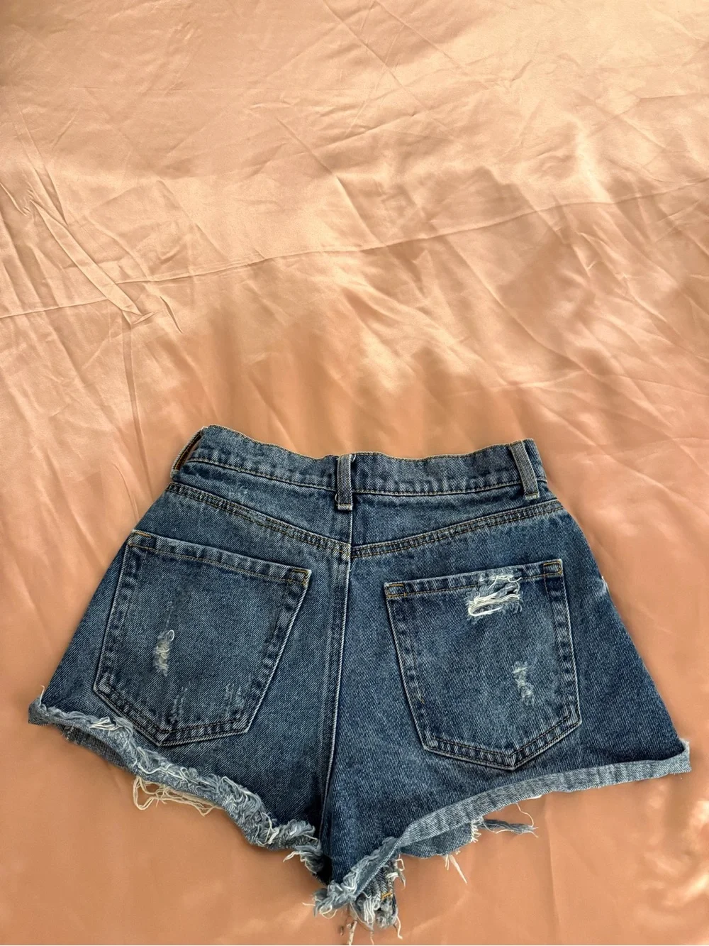 Forever 21 Dark Blue Distressed High-Waist Denim Shorts